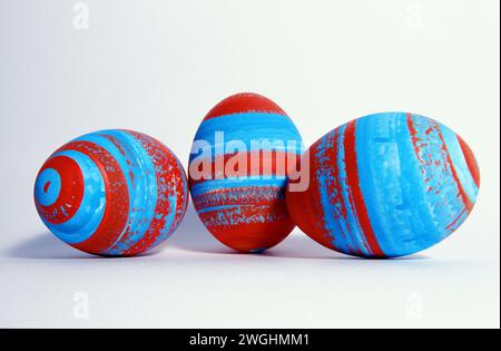 red and blue painted hen's eggs Stock Photo