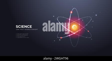 Nuclear energy science concept. Abstract low poly atom circle model Stock Vector