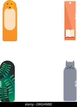 Bookmark icons set cartoon vector. Colorful decorative paper book mark. Stationery Stock Vector