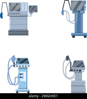 Medical ventilator icons set cartoon vector. Equipment for lung ventilation. Life support or resuscitation Stock Vector