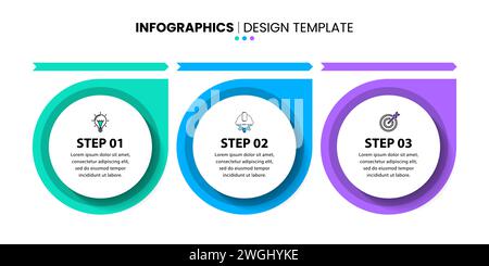 Infographic template with icons and 3 options or steps. Circles in line. Can be used for workflow layout, diagram, banner, webdesign. Vector illustrat Stock Vector