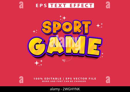 Sport Game 3D cartoon template style premium vector with editable text effect Stock Vector
