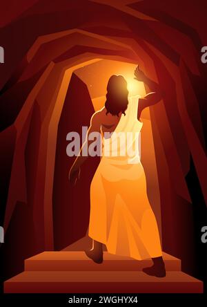 Biblical vector illustration series, back view of the resurrection of Jesus or resurrection of Christ Stock Vector