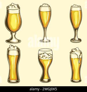 Glass pale ale beer set collection vector illustration for your company or brand Stock Vector