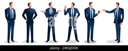 Businessman in various poses, vector illustration icon set Stock Vector