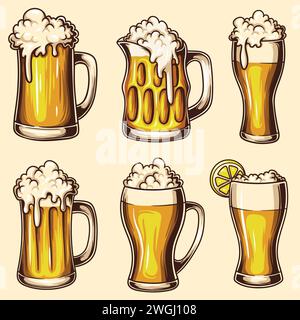 Glass lager beer set collection vector illustration for your company or brand Stock Vector