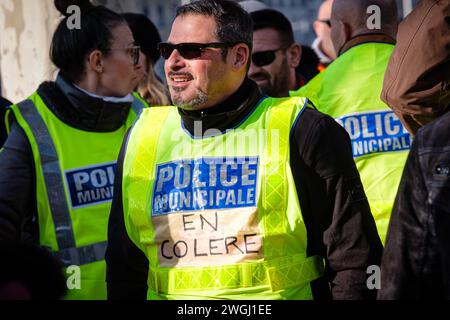 Gathering of municipal police officers in front of the Rhone prefecture ...