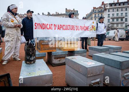 Mobilization of beekeepers who denounce competition from honey imports and demand a guarantee and protection of their income. Stock Photo