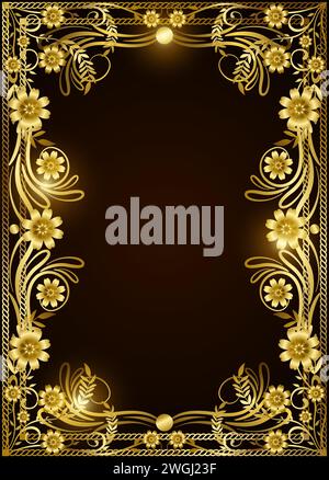 Elegant and luxurious regal gold frame on dark brown background with blank space for copy text template, EPS10 vector illustration Stock Vector