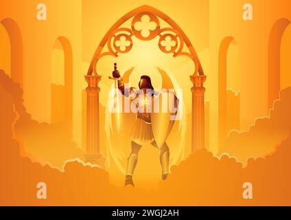 Fantasy art vector illustration series, Hadraniel the angel assigned as gatekeeper at the second gate in heaven Stock Vector