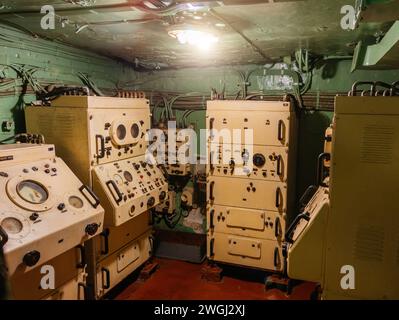 Old military ship communication equipment. Stock Photo