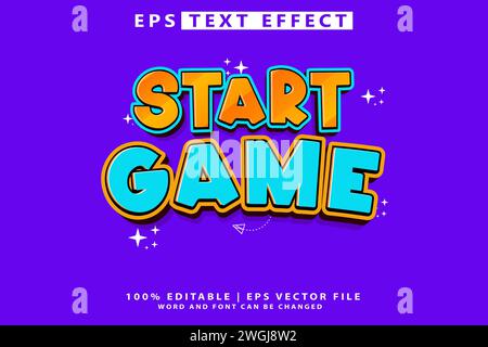 Start Game 3D cartoon template style premium vector with editable text effec Stock Vector
