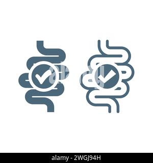 Healthy intestine vector icon. Bowels and checkmark, intestines symbol. Stock Vector