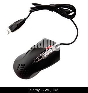 Professional gaming wired mouse isolated on a white background, top view Stock Photo