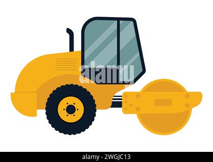 Road roller. Heavy equipment. Road grader asphalt compactor. Vector illustration. Eps 10. Stock Vector