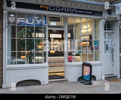 My Cigara Liverpool Street vape shop on Brushfield Street, Spitalfields, London, England, UK Stock Photo