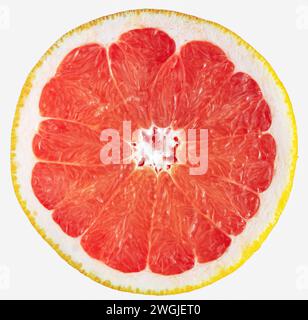 Grapefruit slice isolated on white. Fresh sliced red grapefruit. Stock Photo