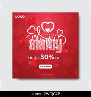 Happy Valentine's Day Sale Offer Social Media Post Design Template Stock Vector