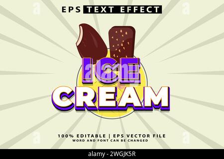Editable text effect - Premium vector Ice Cream 3D Cartoon Cute template style Stock Vector