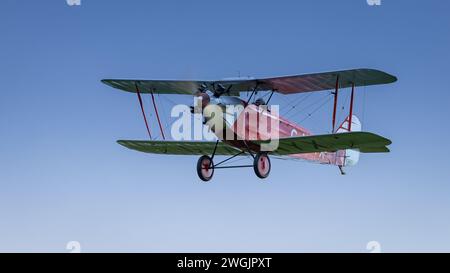 old Warden, UK - 2nd October 2022:  Vintage aircraft 1929 Southern Martlet in flight low over airfield Stock Photo