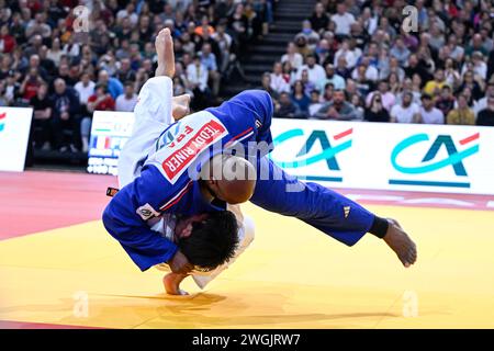 Teddy Riner and Alisher Yusupov during the Paris Grand Slam 2024 IJF World Judo Tour event at Accor Arena in Paris, France on February 4, 2024. Photo by Victor Joly/ABACAPRESS.COM Stock Photo