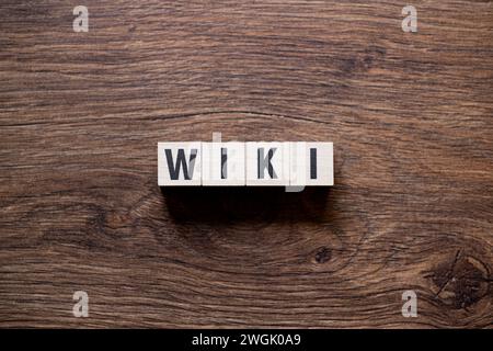 Wiki - word concept on building blocks, text Stock Photo