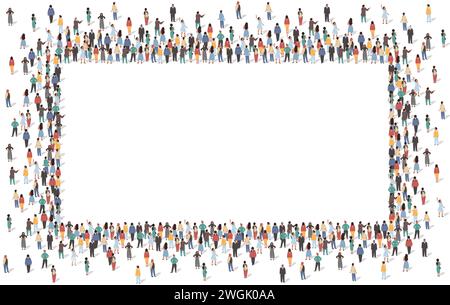 Large group of people standing together in shape of rectangle frame Stock Vector