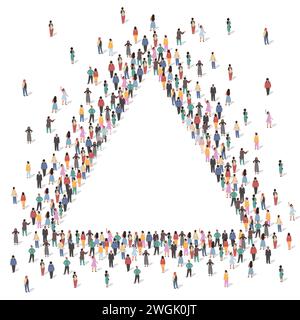 Large group of people forming triangle geometry shape frame Stock Vector