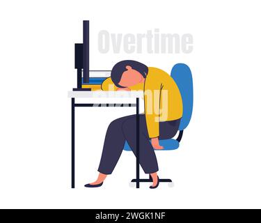 Professional burnout syndrome. Phycological condition of a worker at office. Frustrated worker with mental health problems concept. Stock Vector