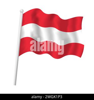 Waving Austria flag on flagpole. Austrian striped tricolor flag vector isolated object illustration Stock Vector