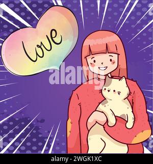 cute cat and people pop art style vector image Stock Vector