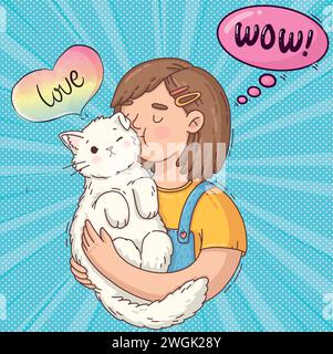 cute cat and people pop art style vector image Stock Vector