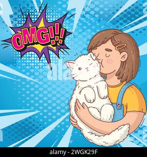 cute cat and people pop art style vector image Stock Vector