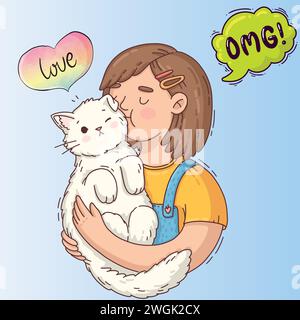 cute cat and people pop art style vector image Stock Vector