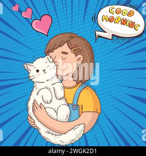 cute cat and people pop art style vector image Stock Vector