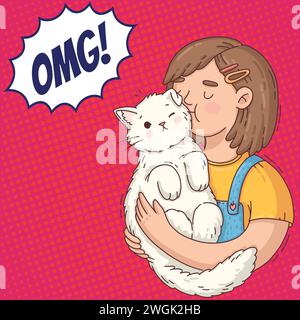 cute cat and people pop art style vector image Stock Vector