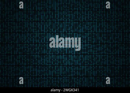 Blue binary code background with a light effect in the center on a black background. Stock Photo