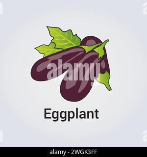 Eggplant Aubergine Vegetable Illustration Icon - Vector Design Elements - Hand drawn Stock Vector