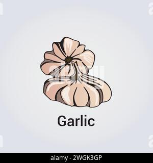 Garlic Vegetable Illustration Icon - Vector Design Elements - Hand drawn Stock Vector