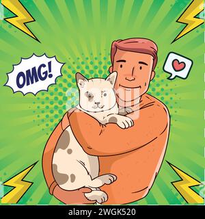 cute cat and people pop art style vector image Stock Vector