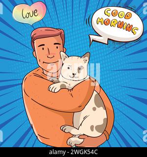 cute cat and people pop art style vector image Stock Vector