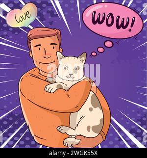 cute cat and people pop art style vector image Stock Vector