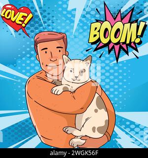 cute cat and people pop art style vector image Stock Vector