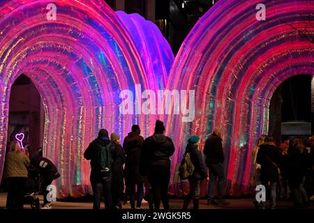 Series of giant inflatable arches at night, “Elysian” by Atelier Sisu part of Bristol Light Festival 2-11 Feb 2024 Stock Photo