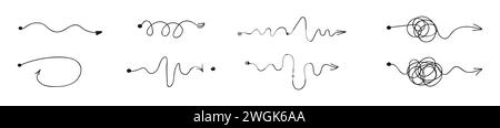 Steps from a complex problem to a simple business solution. Set vector in line art. Chaotic lines Stock Vector