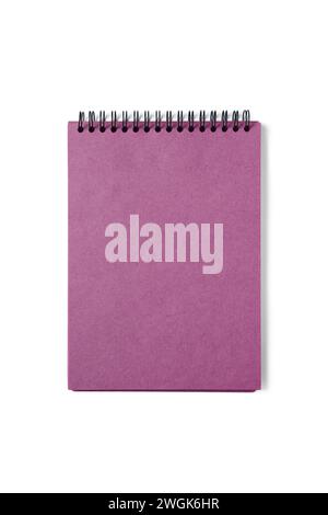 Open spiral bound notepad with craft pink sheets, isolated on white background. Top view, copy space for text, template, mockup Stock Photo