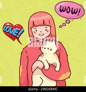 cute cat and people pop art style vector image Stock Vector