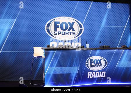 Las Vegas, Nevada, USA. Las Vegas, NV, USA. 05th Feb, 2024. The Fox Sports radio booth on display inside the Media Center at the Mandalay Bay Convention Center in Las Vegas, NV. Christopher Trim/CSM/Alamy Live News Credit: Cal Sport Media/Alamy Live News Stock Photo