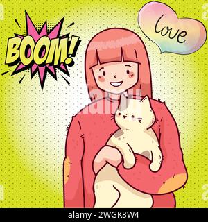 cute cat and people pop art style vector image Stock Vector
