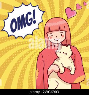 cute cat and people pop art style vector image Stock Vector